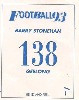 1993 Select AFL Stickers #138 Barry Stoneham Back